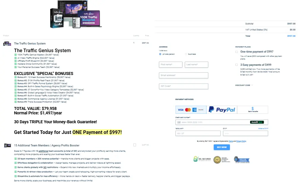 Traffic Genius order-page